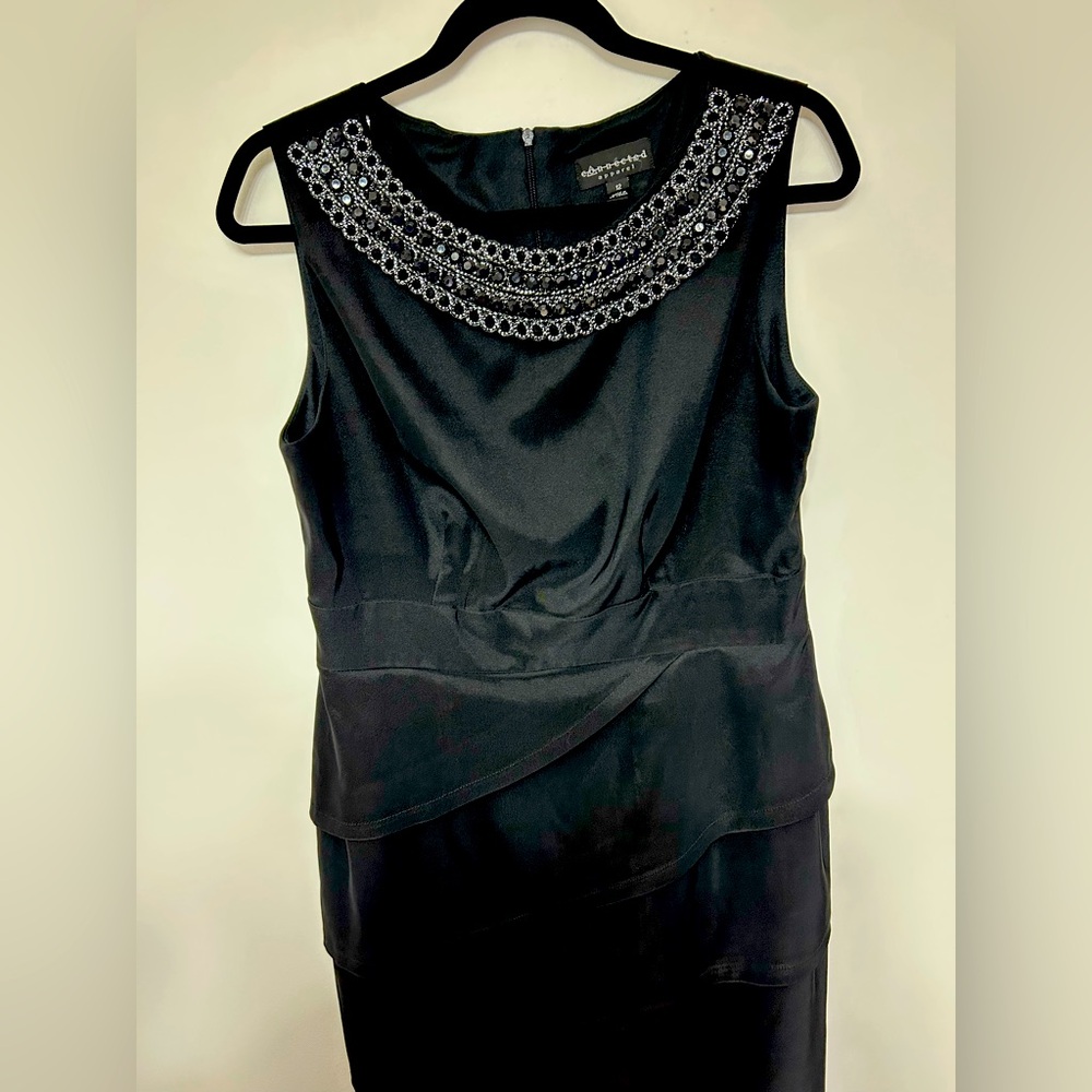 connected apparel Black Sleeveless Midi Dress with Beaded Collar